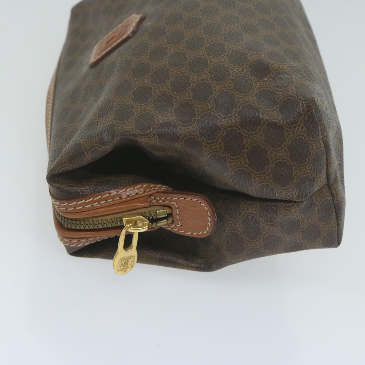 Luxury CELINE Macadam Canvas Pouch PVC Leather Brown  65262