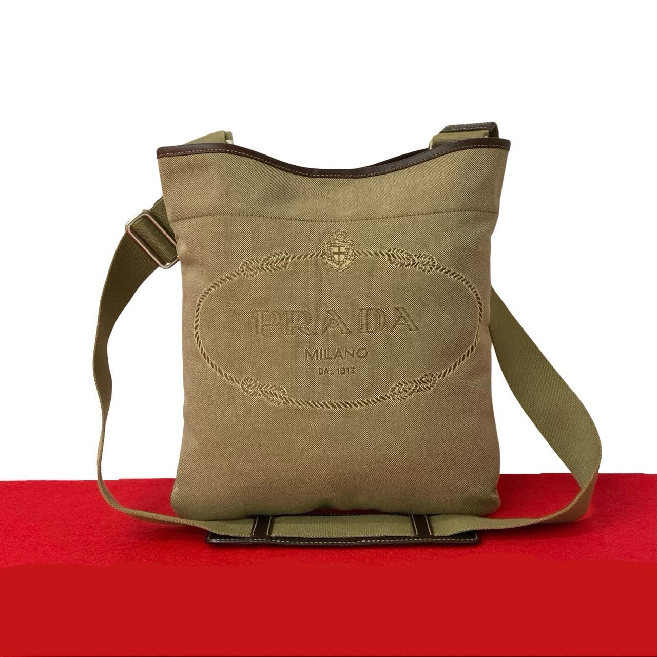 Prada Logo Jacquard Leather Shoulder Bag