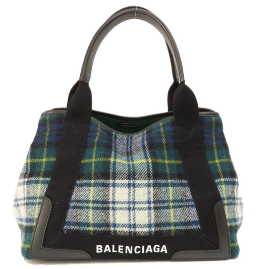 BALENCIAGA Handbag 339933 wool green Navy Cabas Check Pattern
