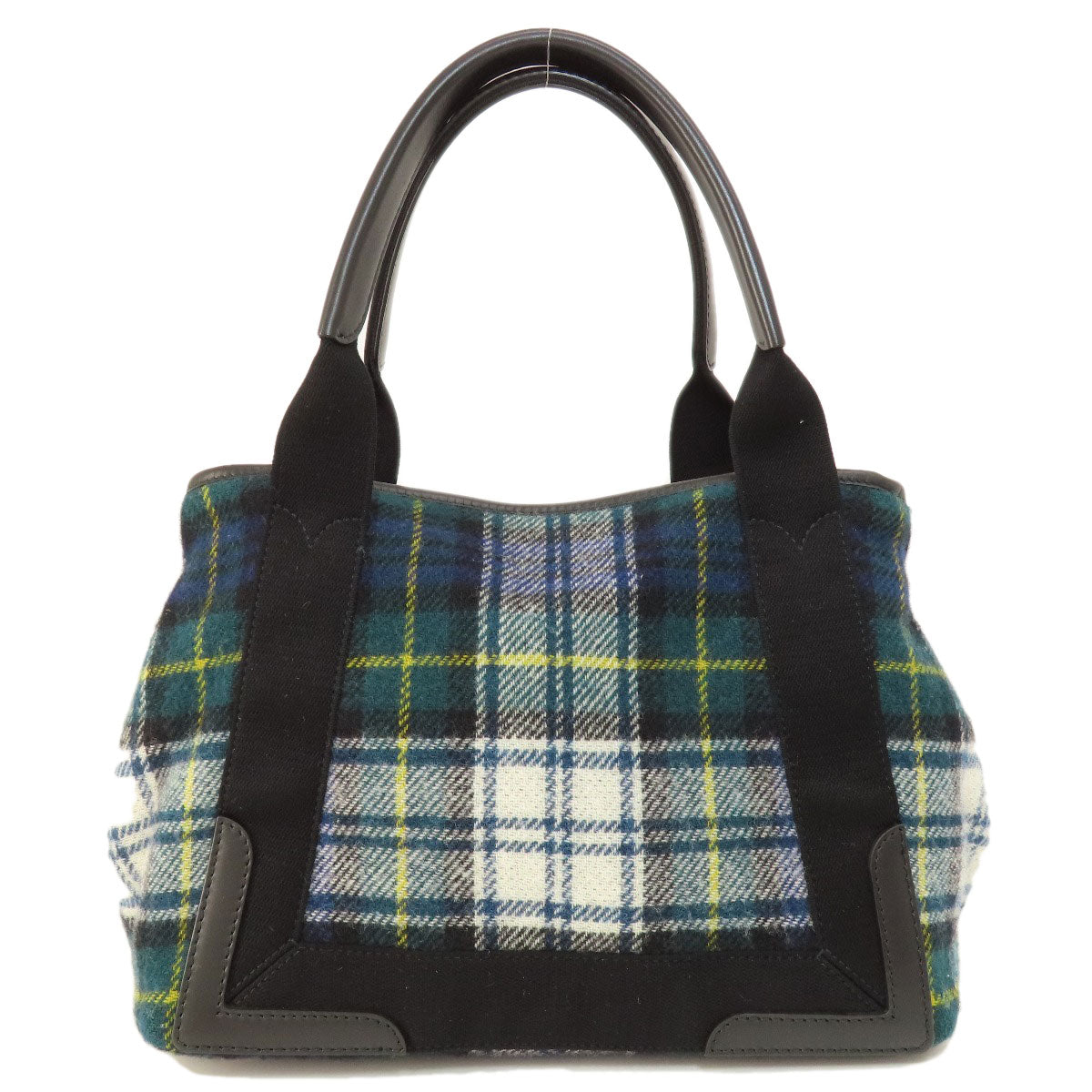 BALENCIAGA Handbag 339933 wool green Navy Cabas Check Pattern