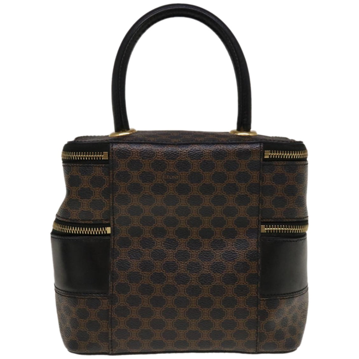 Luxury CELINE Macadam Canvas Vany Cosmetic Pouch PVC Leather Black  65328A
