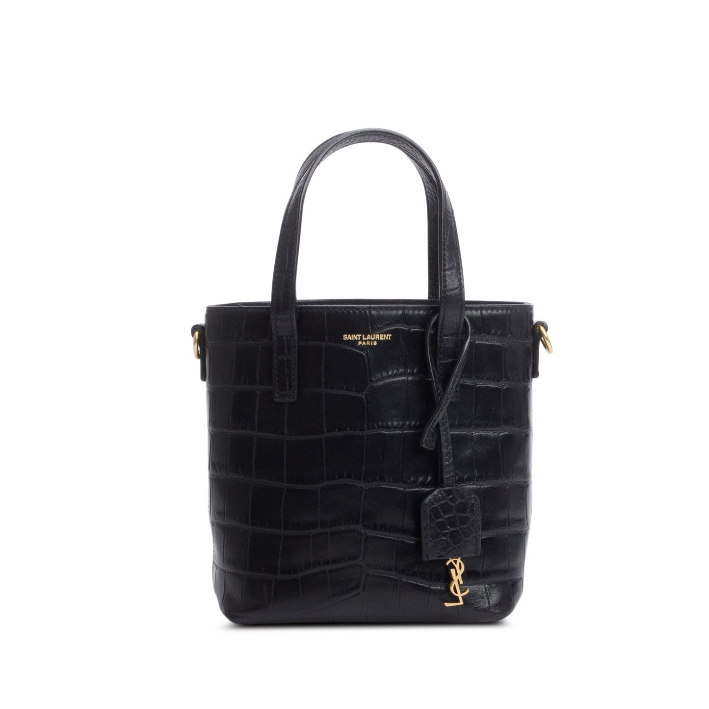 Saint Laurent 2026 Black Croc Embossed Calfskin Mini Toy Shopper Tote