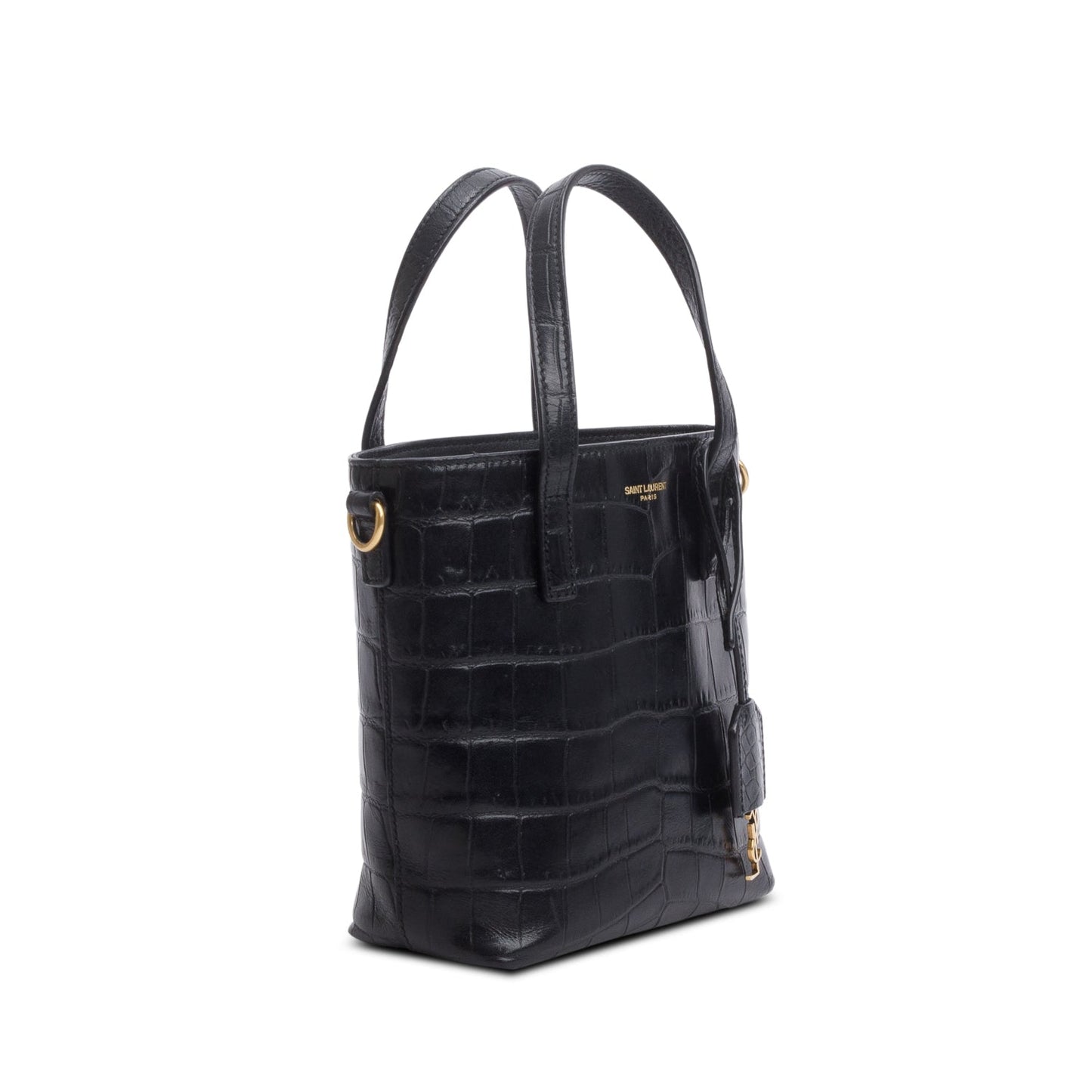 Saint Laurent 2026 Black Croc Embossed Calfskin Mini Toy Shopper Tote