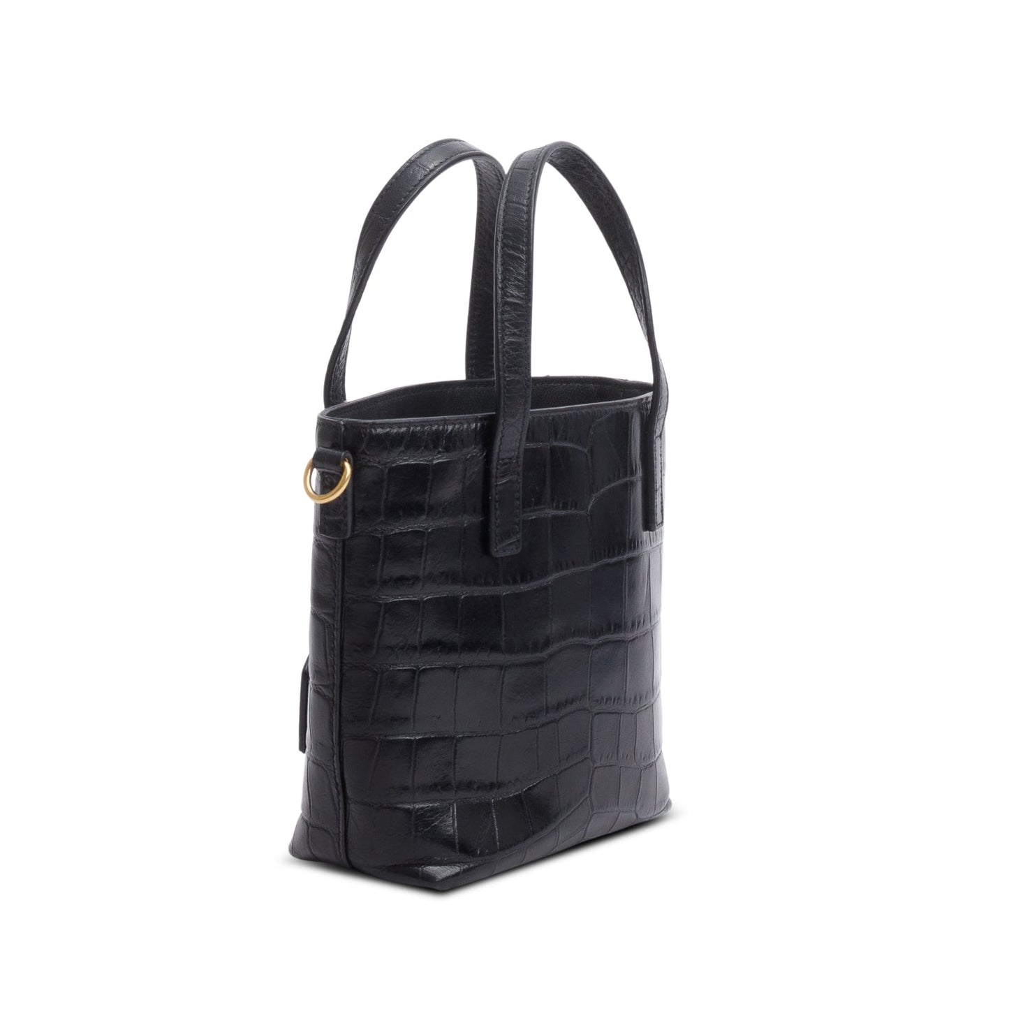 Saint Laurent 2026 Black Croc Embossed Calfskin Mini Toy Shopper Tote