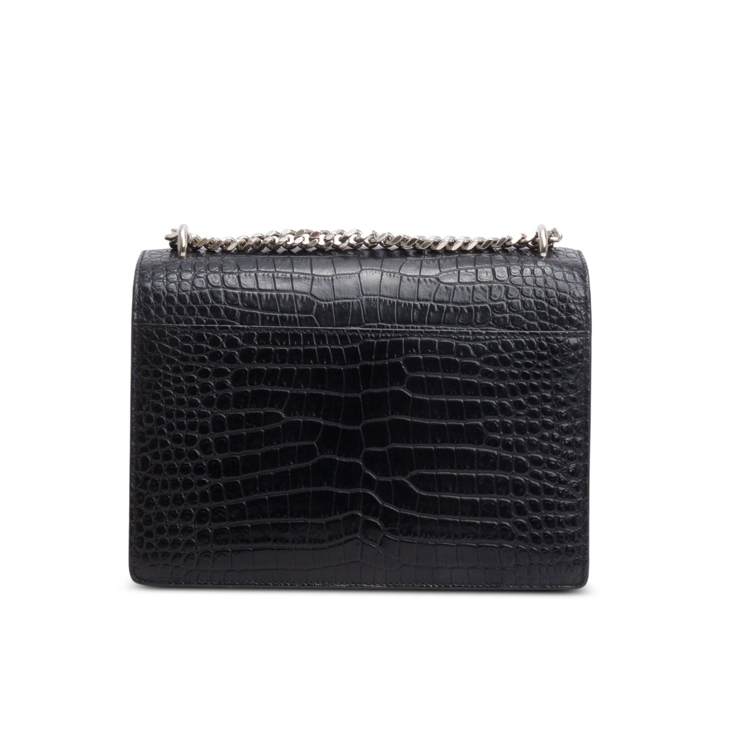 Saint Laurent Black Croc Embossed Calfskin Medium Sunset Bag
