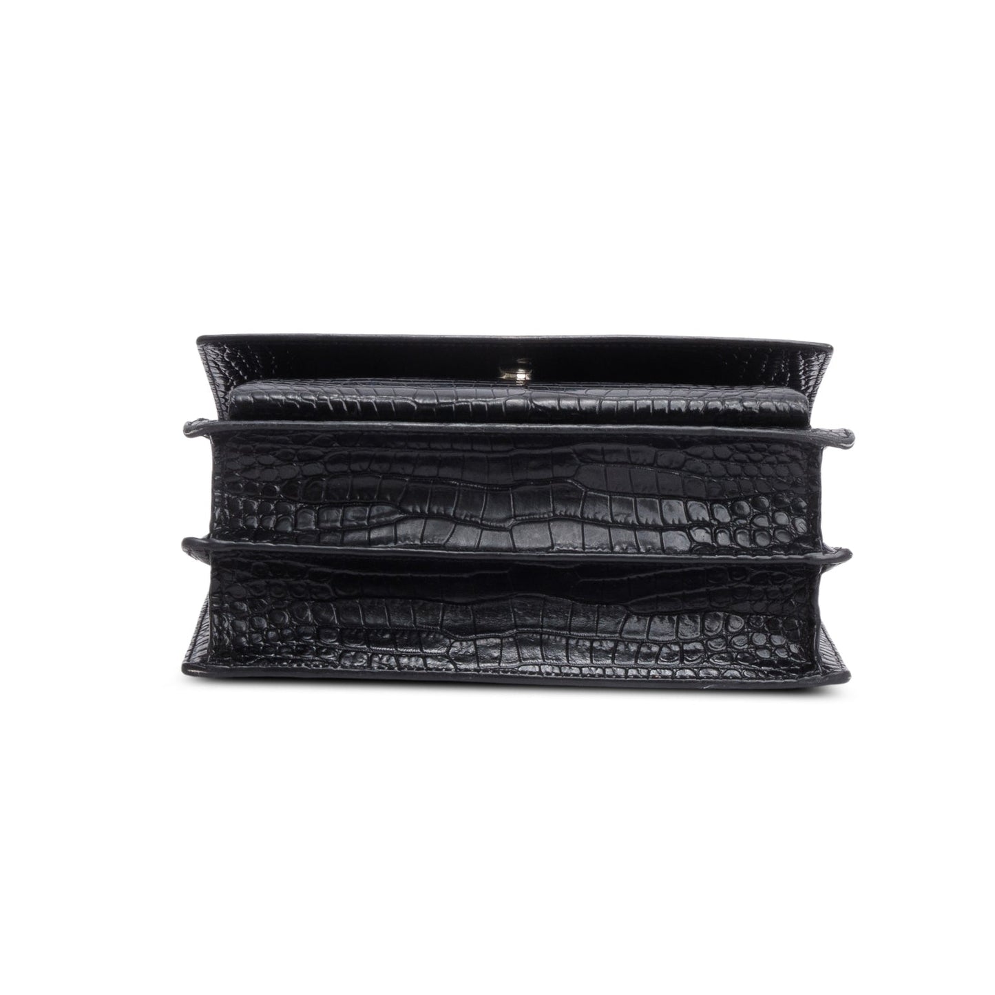 Saint Laurent Black Croc Embossed Calfskin Medium Sunset Bag