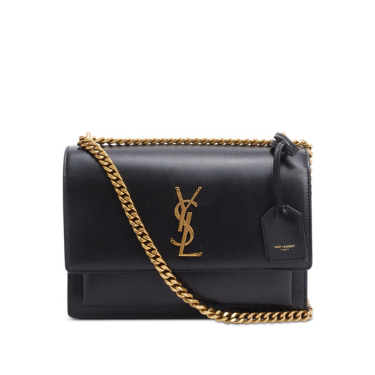 Saint Laurent 2024 Black Calfskin Leather Medium Sunset Shoulder Bag
