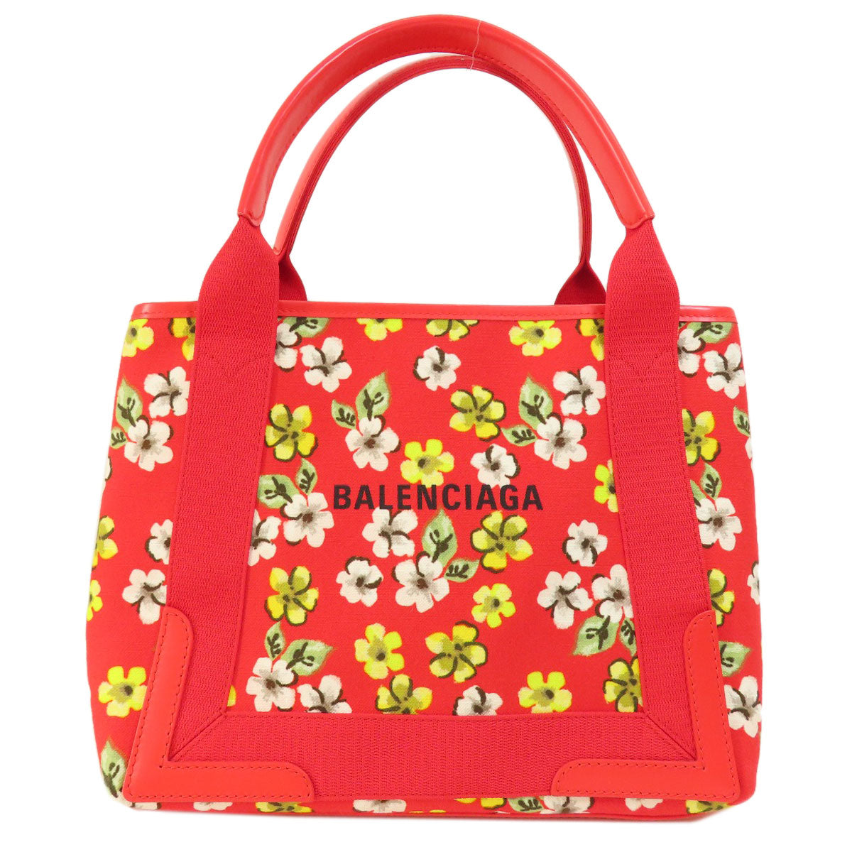 BALENCIAGA Handbag 329933 canvas Red Navy Cabas Flower Motif Women