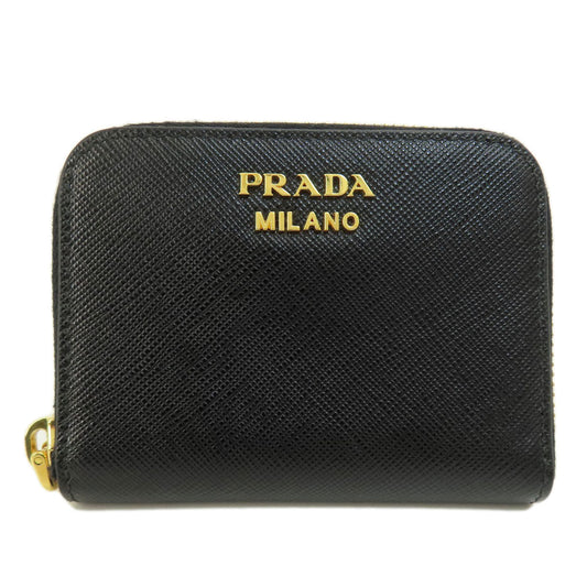 PRADA Coin case leather black Saffiano logoMetal