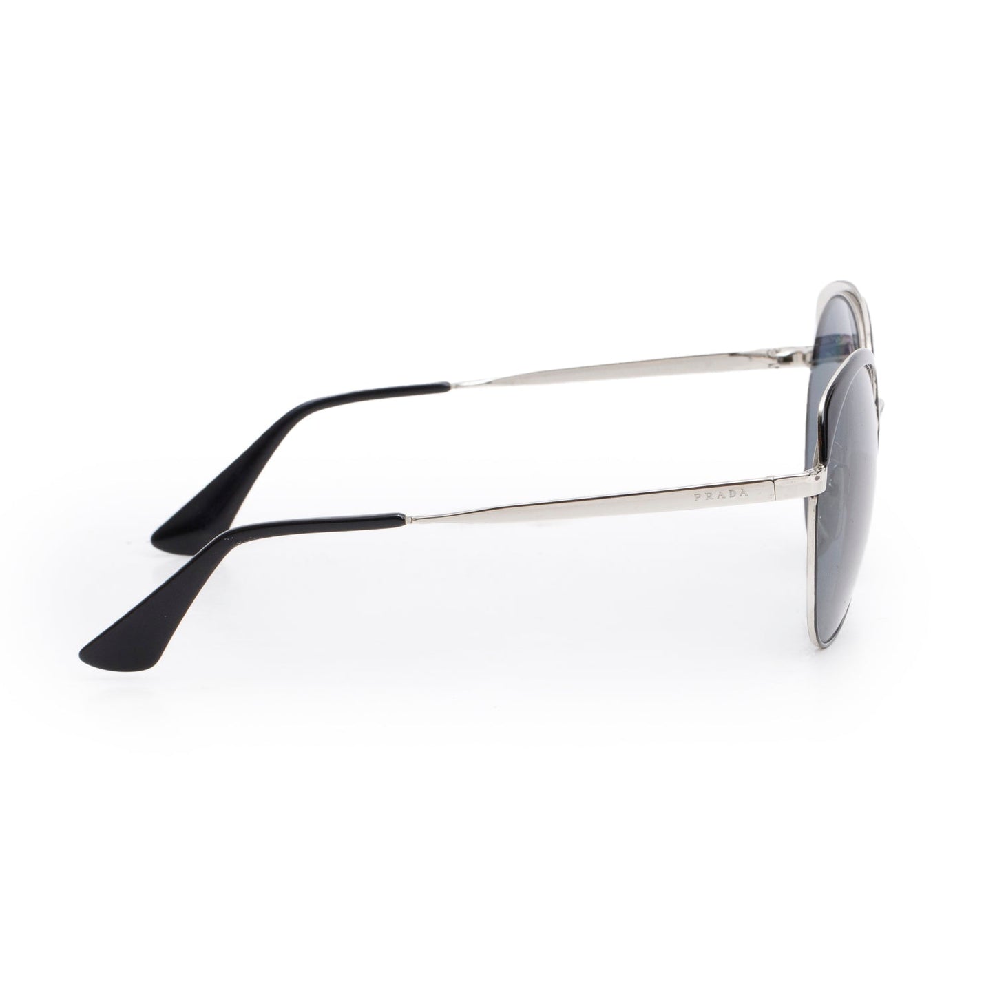 Prada SPR 54S Silver Tone Black Polarized Round Sunglasses