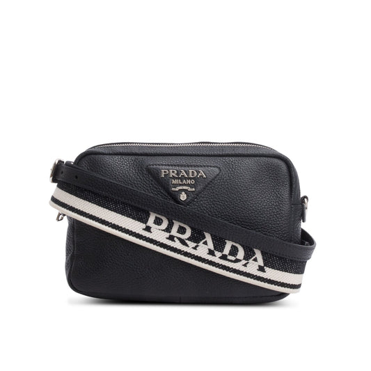 Prada Black Vitello Daino Soft Medium Double Zip Shoulder Bag