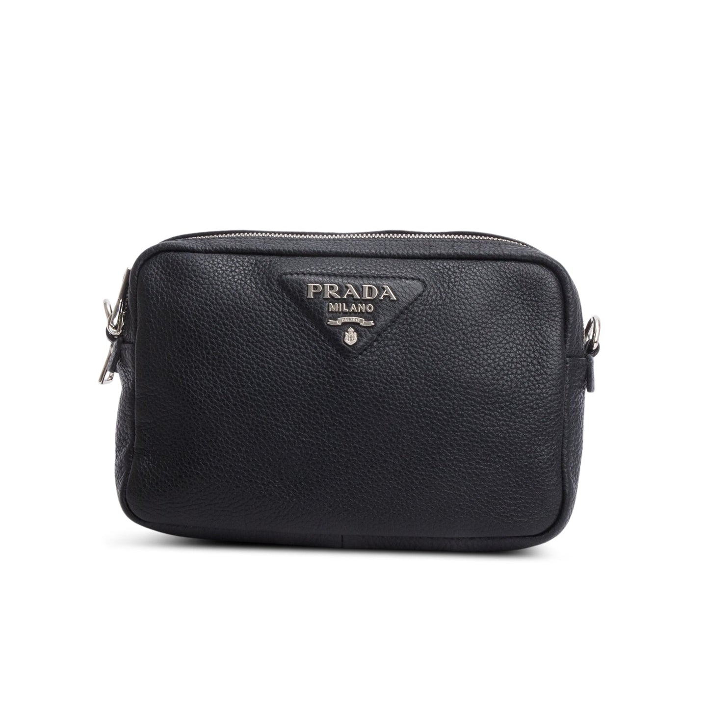 Prada Black Vitello Daino Soft Medium Double Zip Shoulder Bag