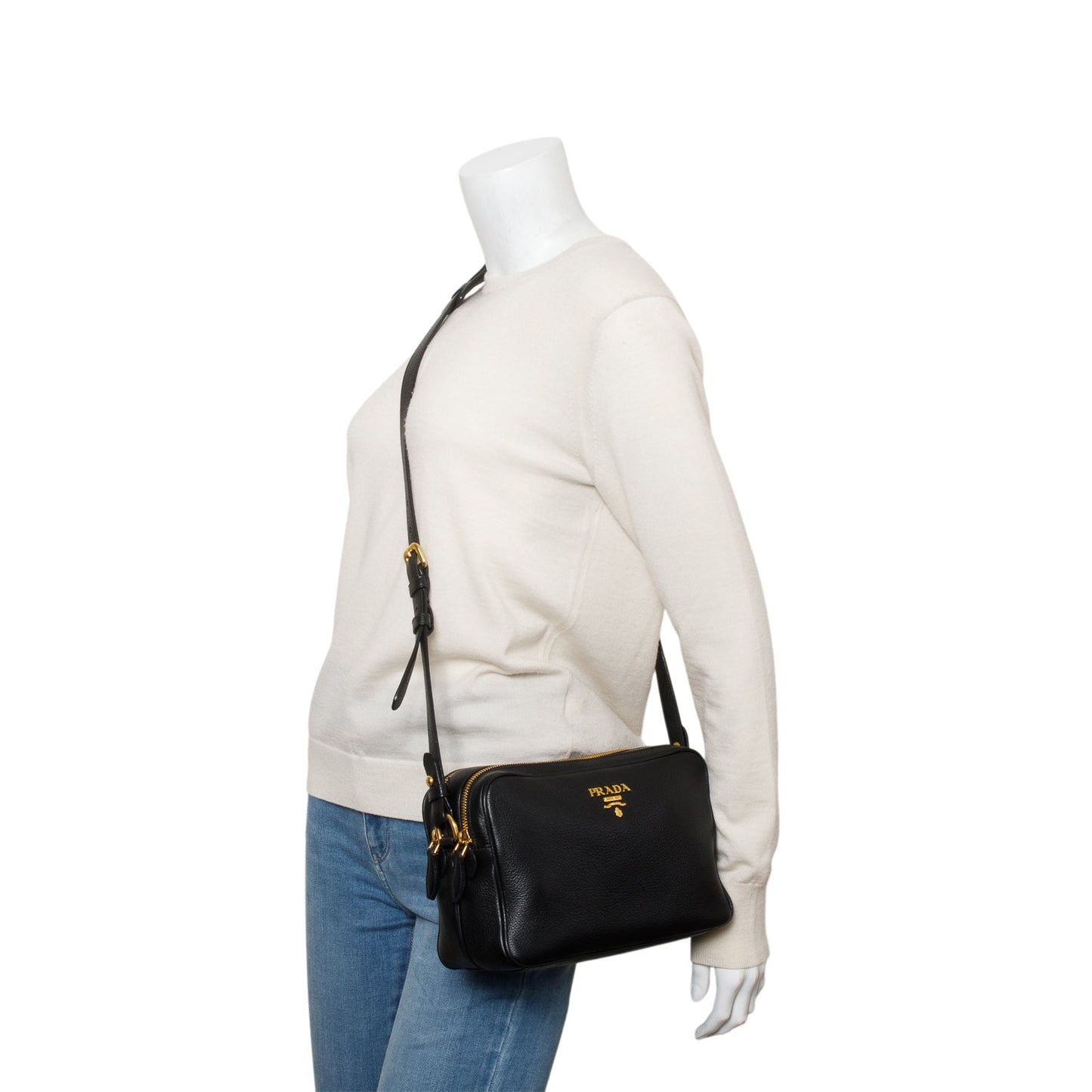 Prada Black Vitello Phenix Leather Camera Bag