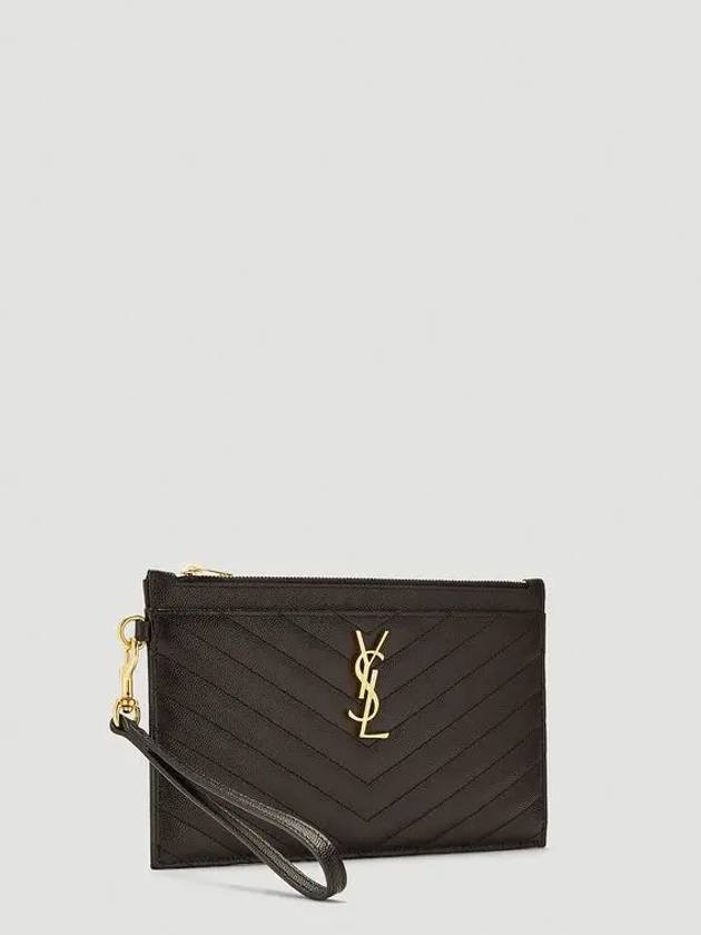 Luxury Saint Laurent Trending 2025 Monogram Quilted Bill Pouch Clutch Bag Black