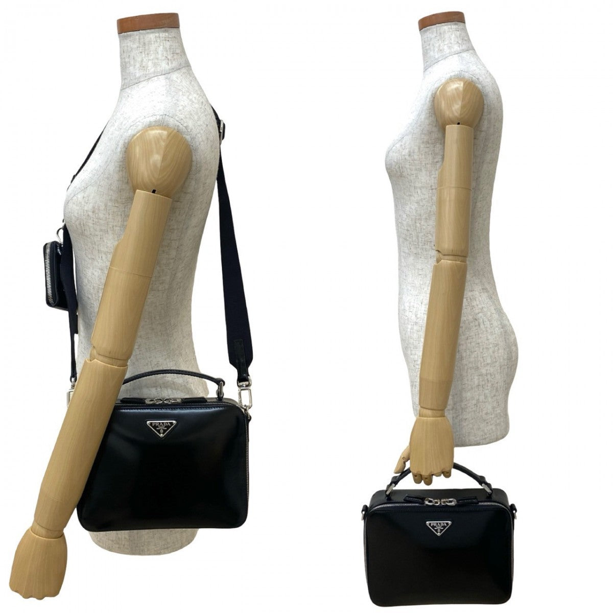PRADA Shoulder Bag leather black Brick Brush