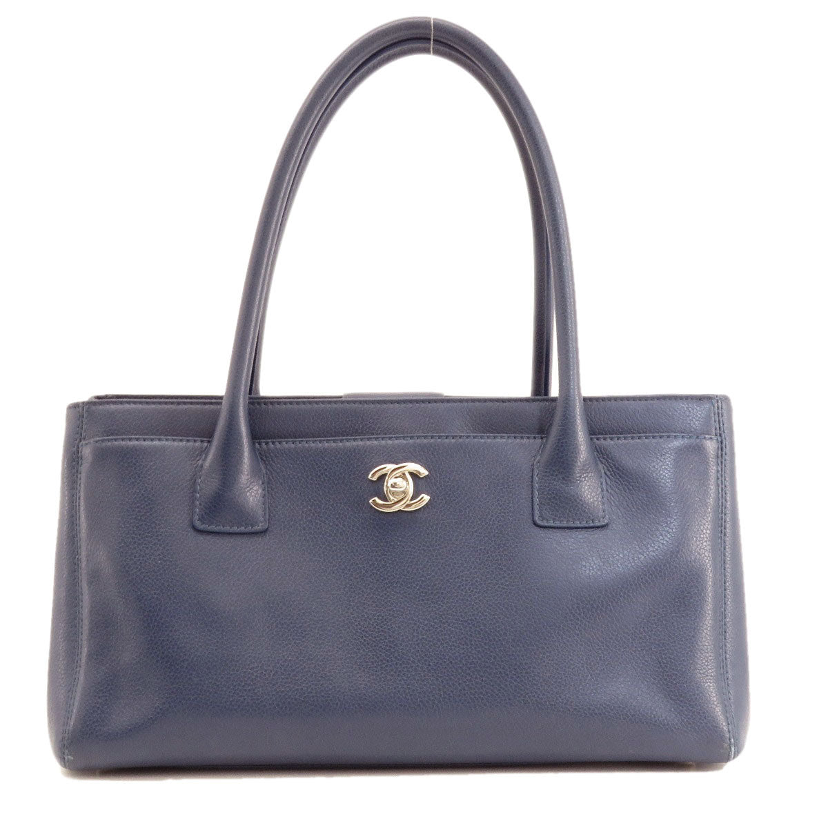 CHANEL Handbag Calfskin Navy Executive Tote SilverMetal