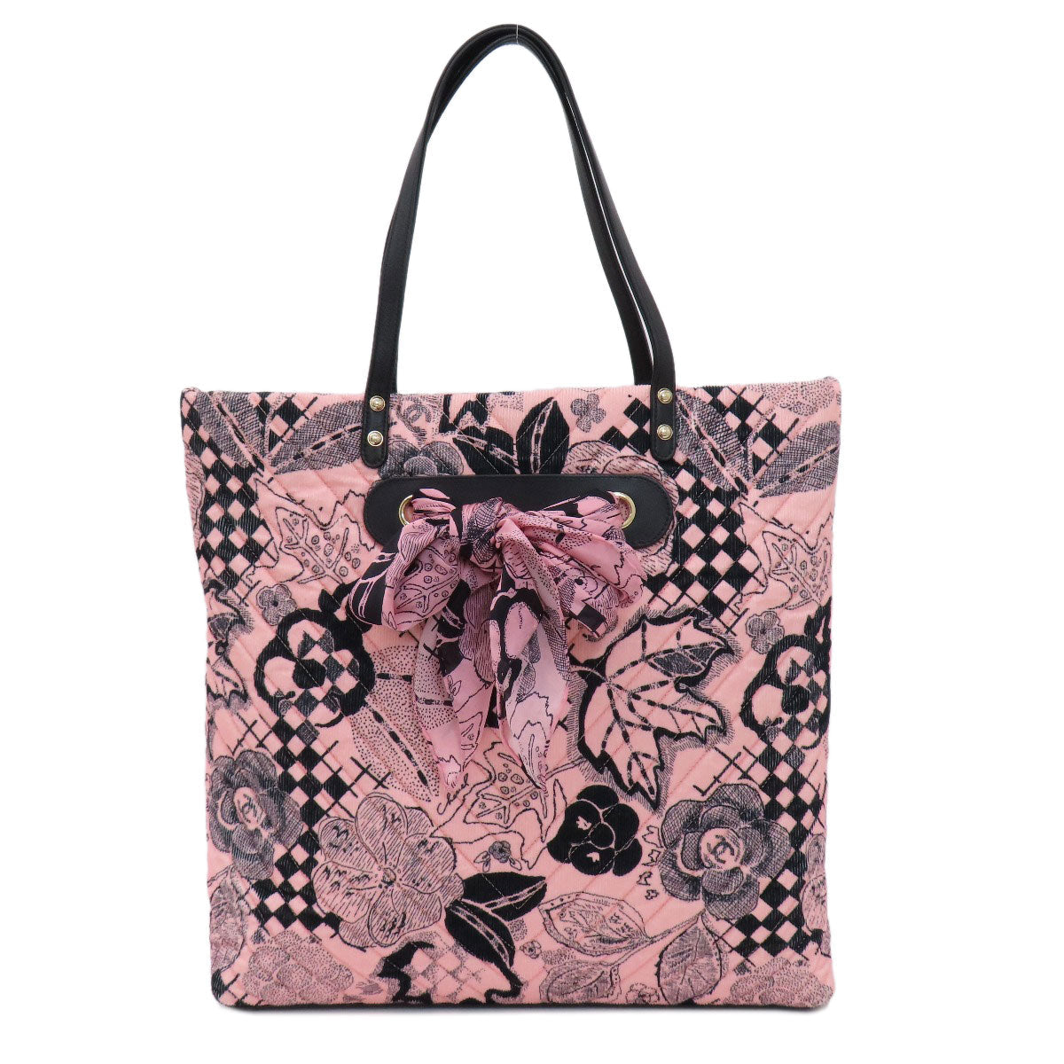 CHANEL Tote Bag cotton pink Camellia ribbon tote