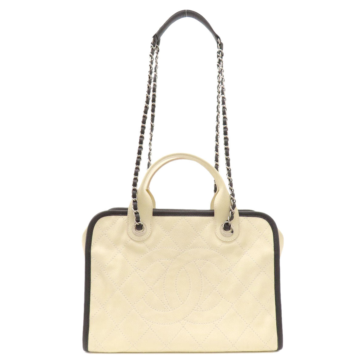 CHANEL Tote Bag Grained Calfskin Skin white COCO Mark 2WAY SilverMetal