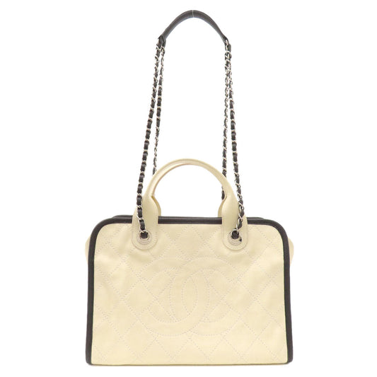 CHANEL Tote Bag Grained Calfskin Skin white COCO Mark 2WAY SilverMetal