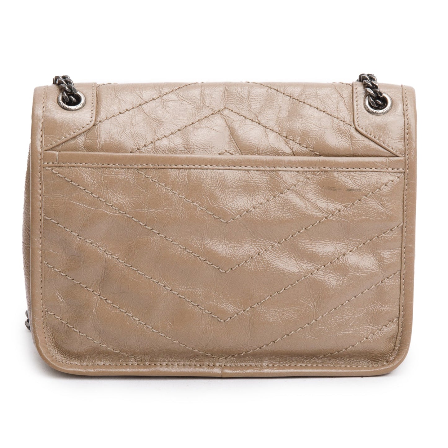 Saint Laurent Beige Crinkled Calfskin Matelasse Leather Baby Niki Shoulder Bag