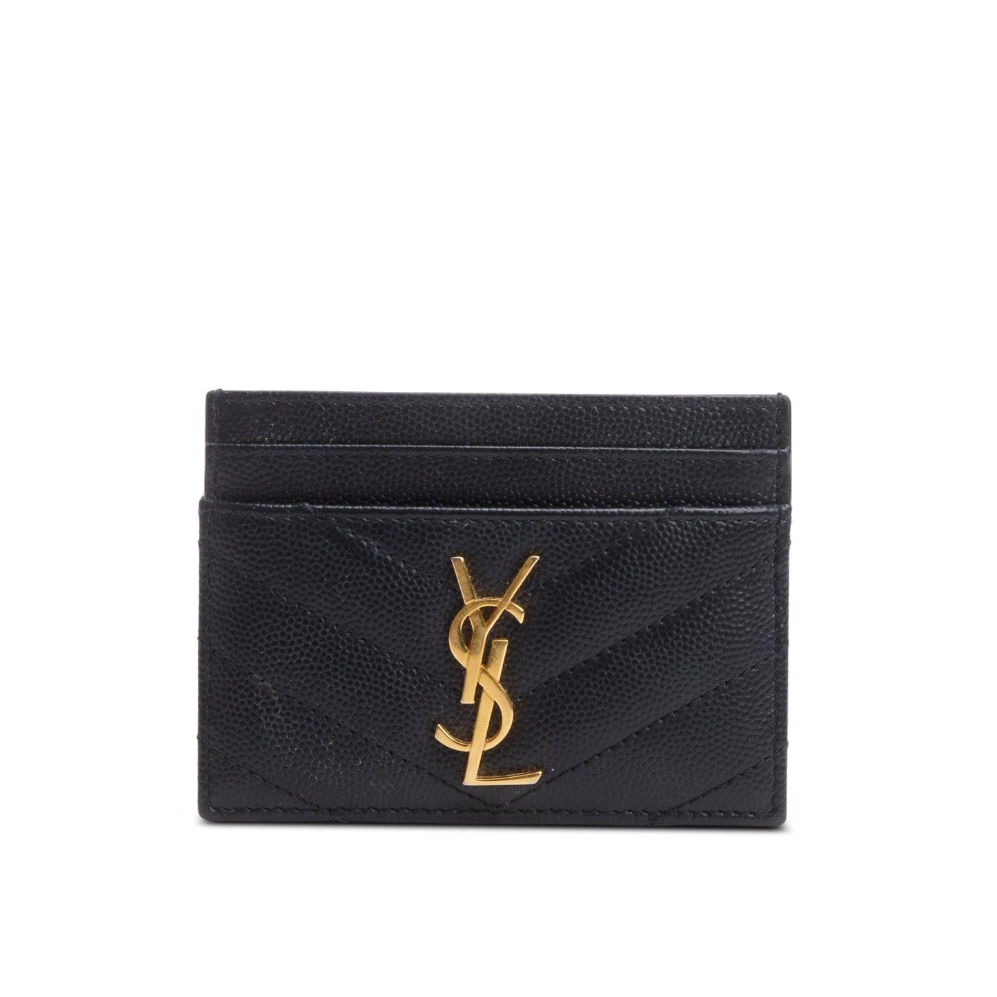 Saint Laurent 2026 Black Grain de Poudre Matelasse Chevron Leather Card Holder