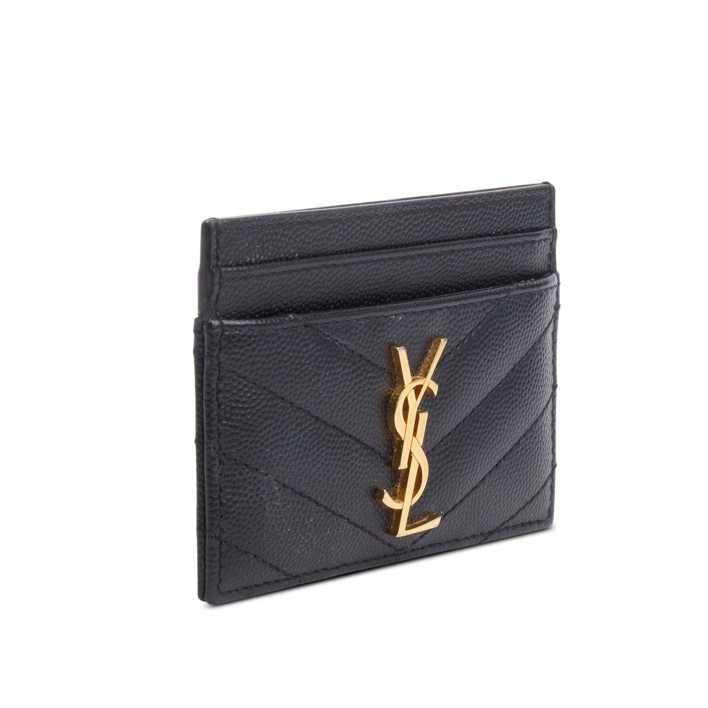 Saint Laurent 2026 Black Grain de Poudre Matelasse Chevron Leather Card Holder
