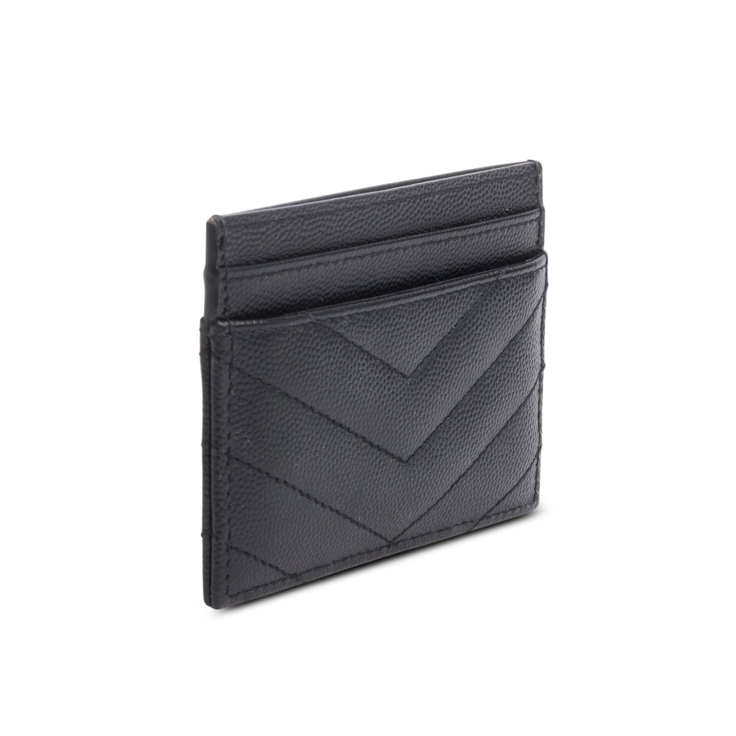 Saint Laurent 2026 Black Grain de Poudre Matelasse Chevron Leather Card Holder