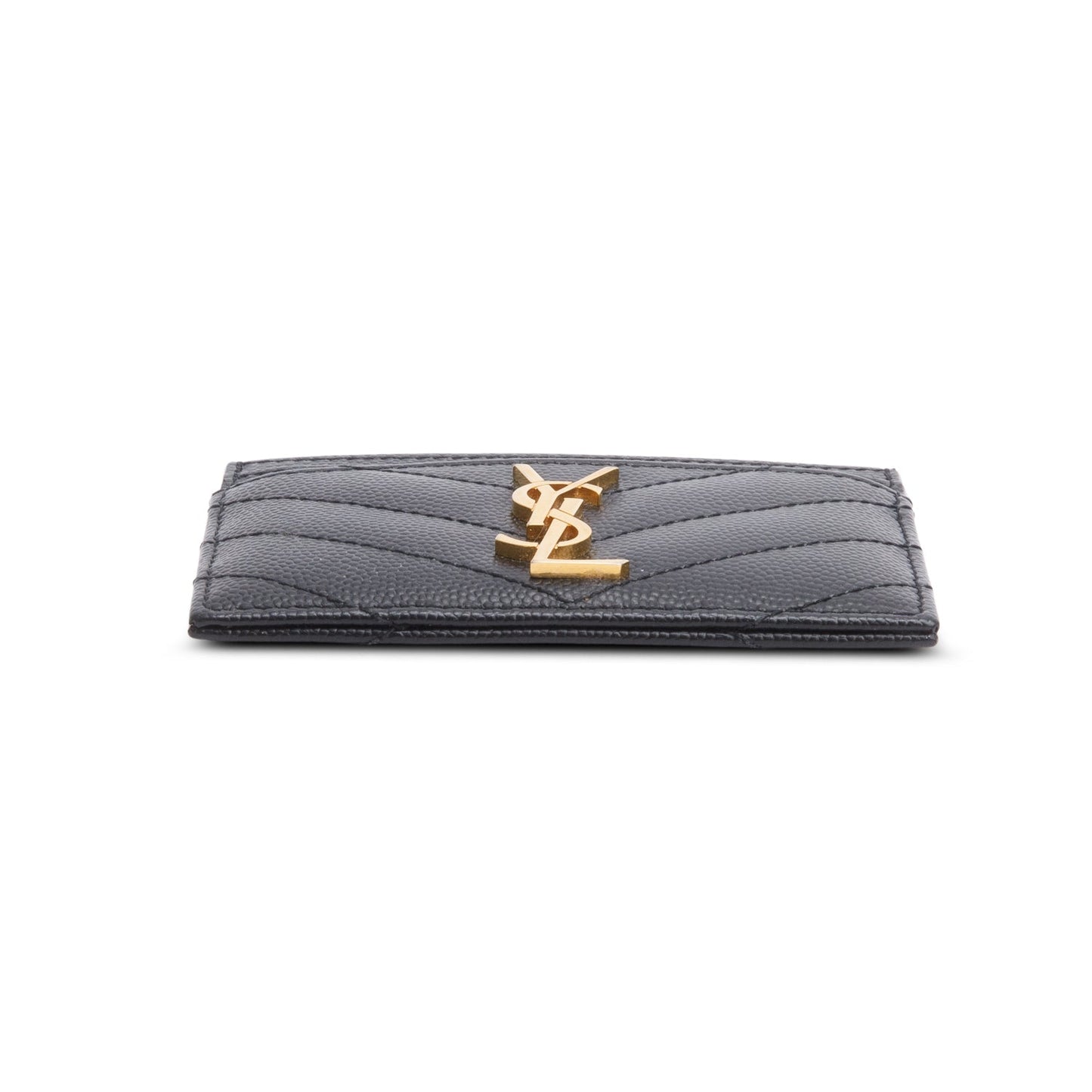 Saint Laurent 2026 Black Grain de Poudre Matelasse Chevron Leather Card Holder