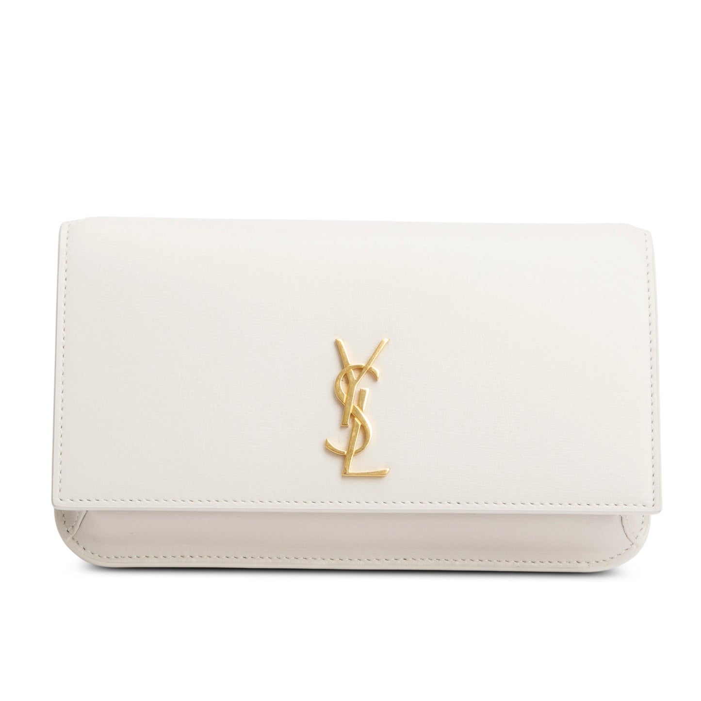 Saint Laurent 2024 White Smooth Leather Cassandre Phone Holder Bag