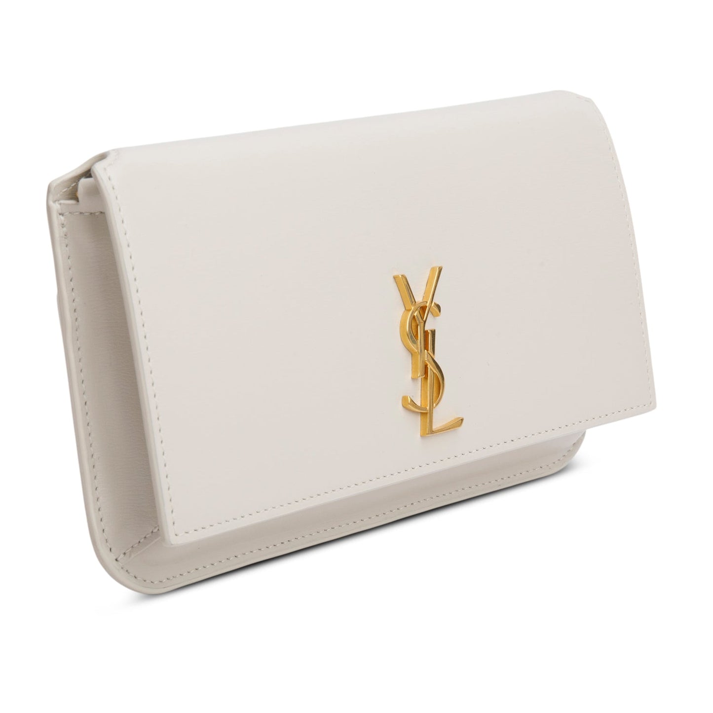 Saint Laurent 2024 White Smooth Leather Cassandre Phone Holder Bag