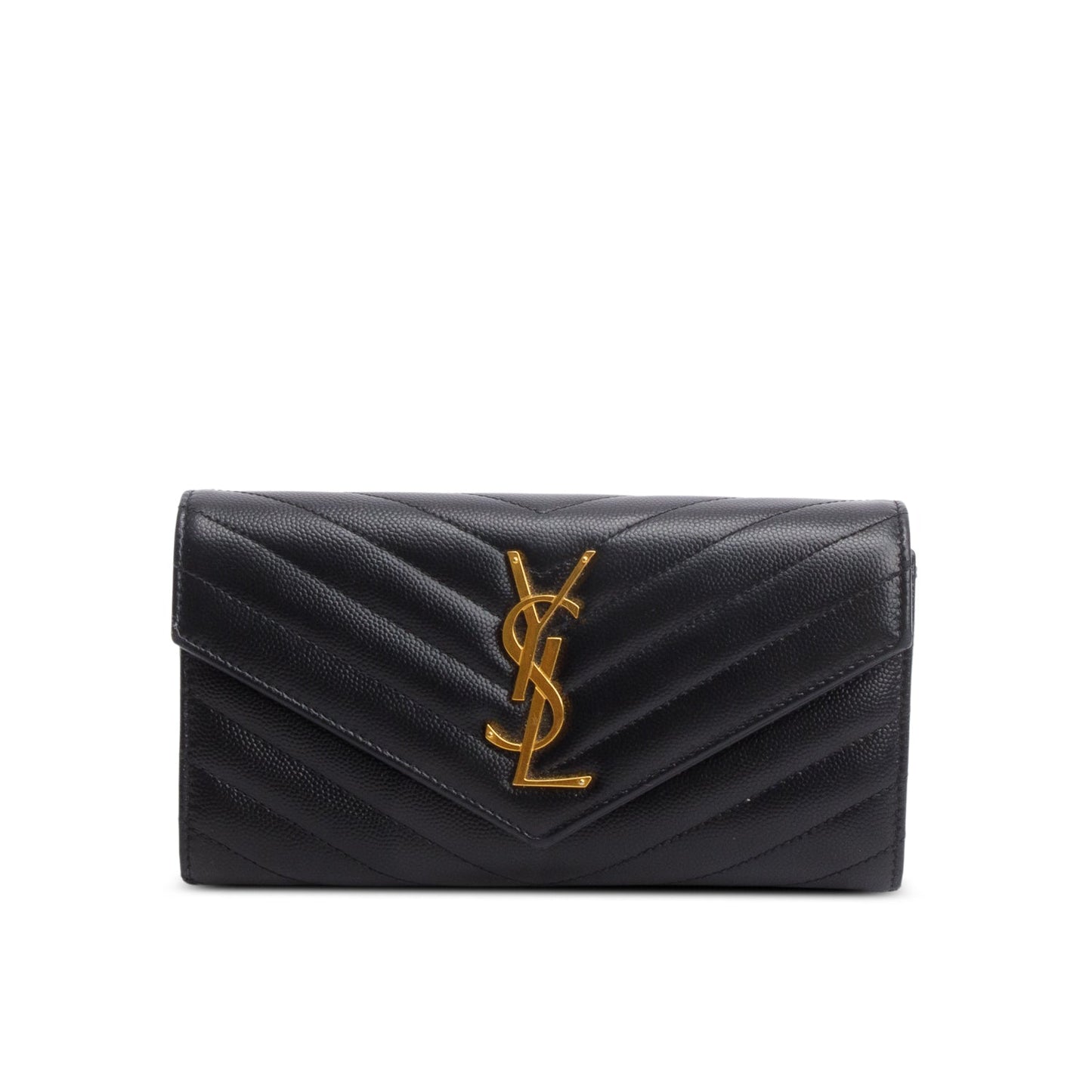 Saint Laurent 2021 Black Lambskin Leather Cassandre Matelasse Large Flap Wallet