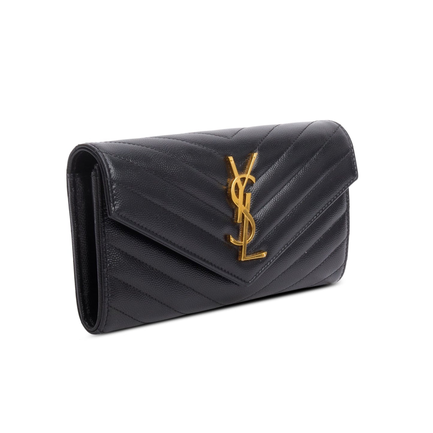 Saint Laurent 2021 Black Lambskin Leather Cassandre Matelasse Large Flap Wallet