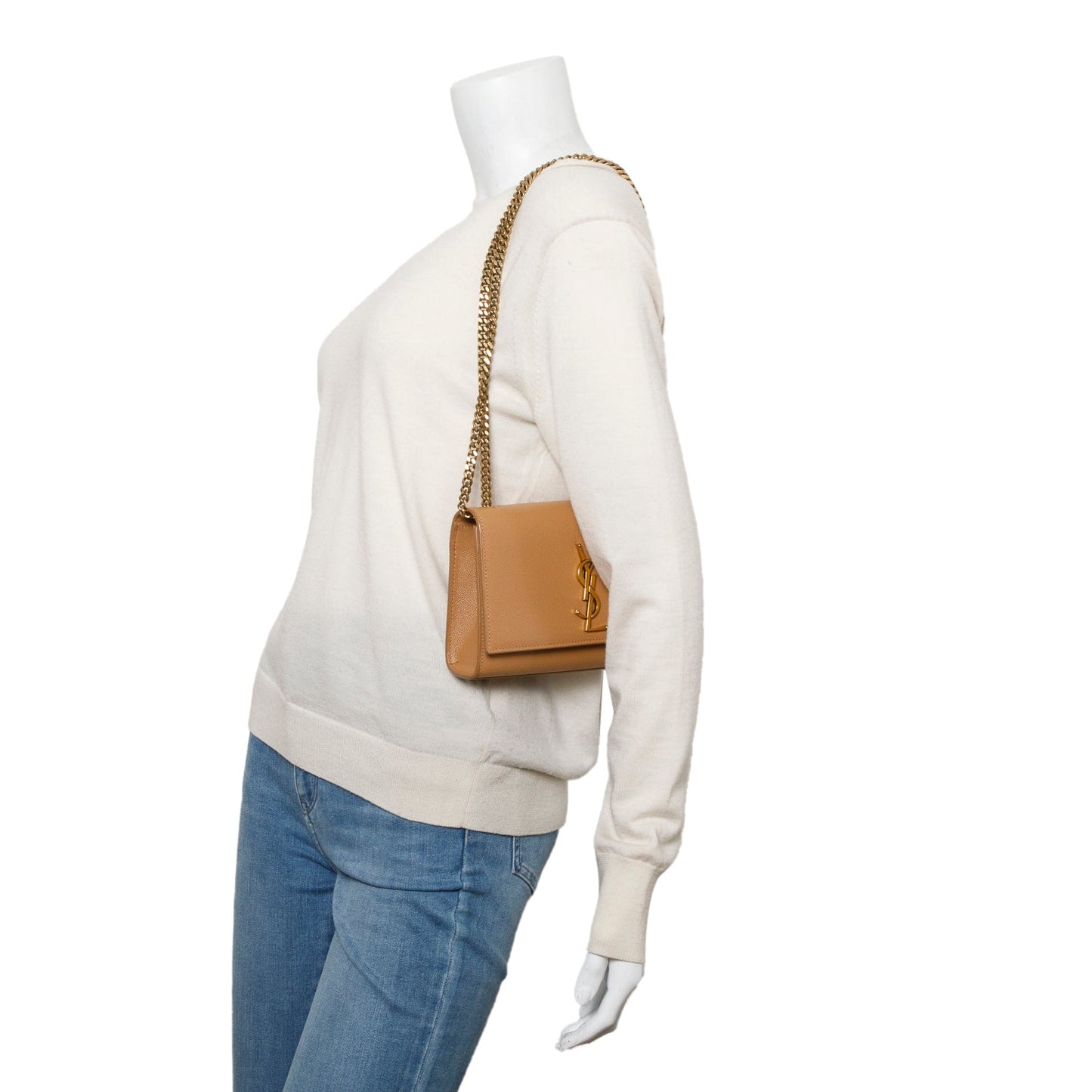 Saint Laurent 2020 Beige Grain de Poudre Leather Small Monogram Kate Satchel