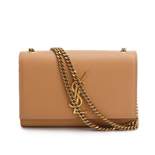 Saint Laurent 2020 Beige Grain de Poudre Leather Small Monogram Kate Satchel