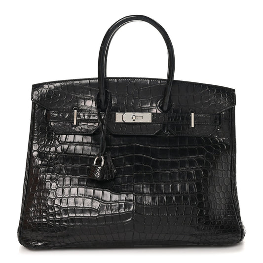 Hermes Shiny Porosus Crocodile Birkin 35 Black