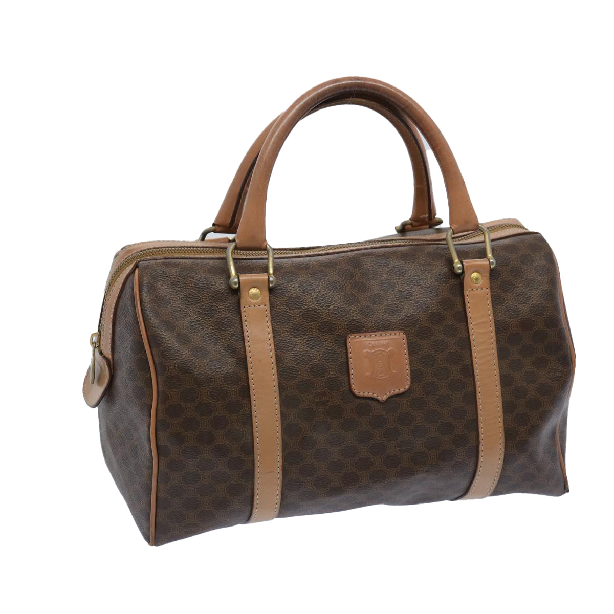 Luxury CELINE Macadam Canvas Boston Bag PVC Brown  65586