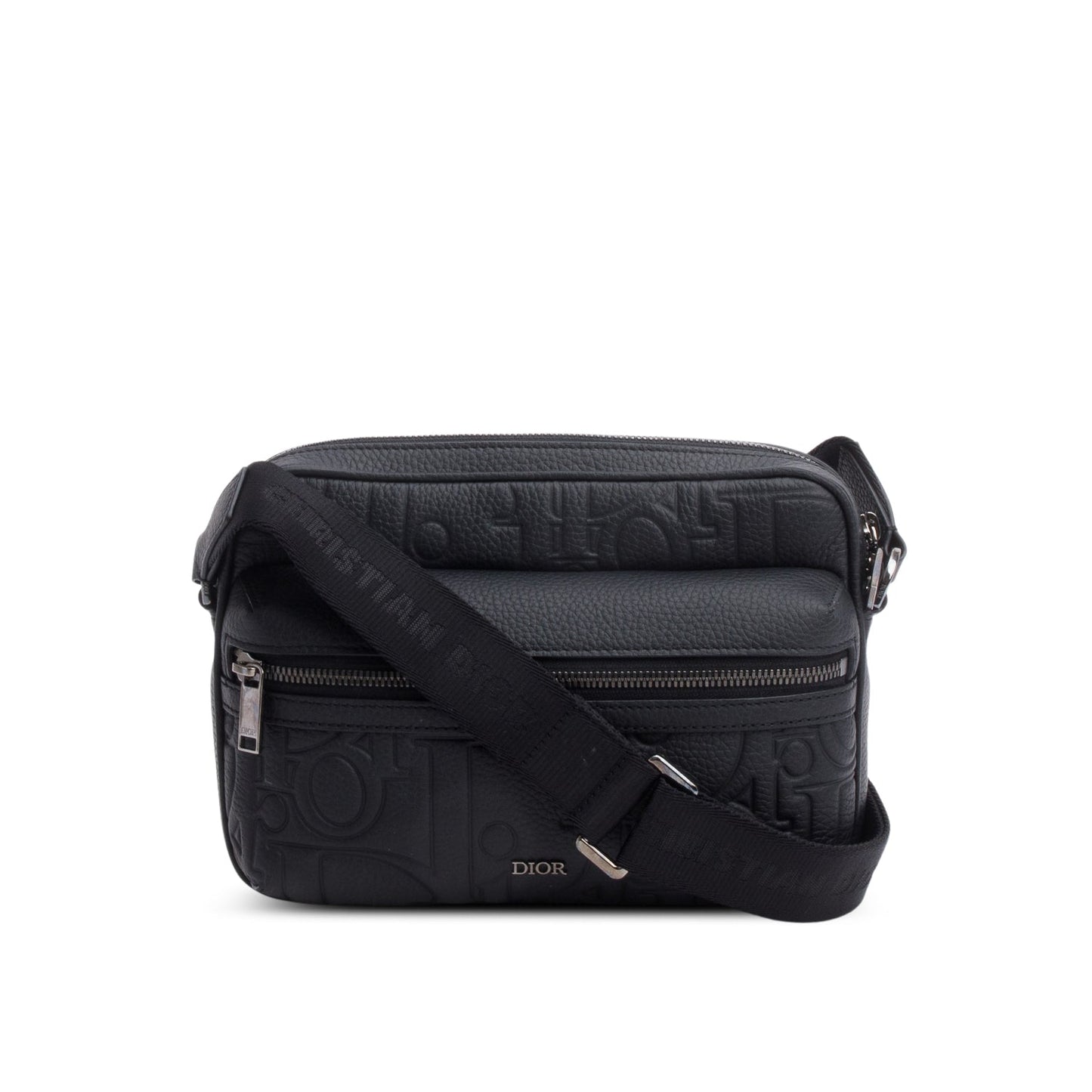 Christian Dior 2026 Black Embossed Calfskin Rider 2.0 Zipped Messenger Bag