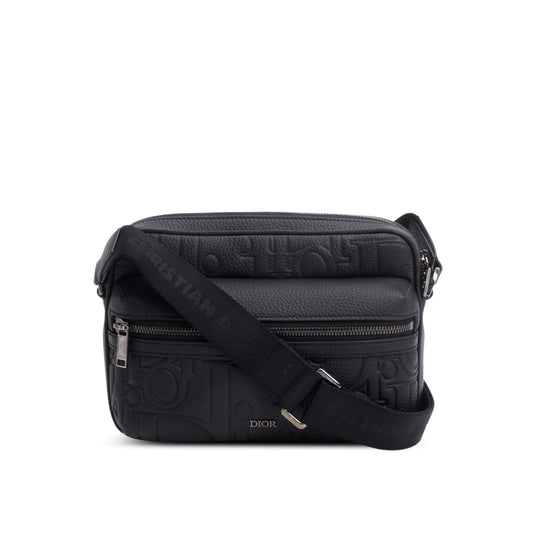 Christian Dior 2026 Black Embossed Calfskin Rider 2.0 Zipped Messenger Bag