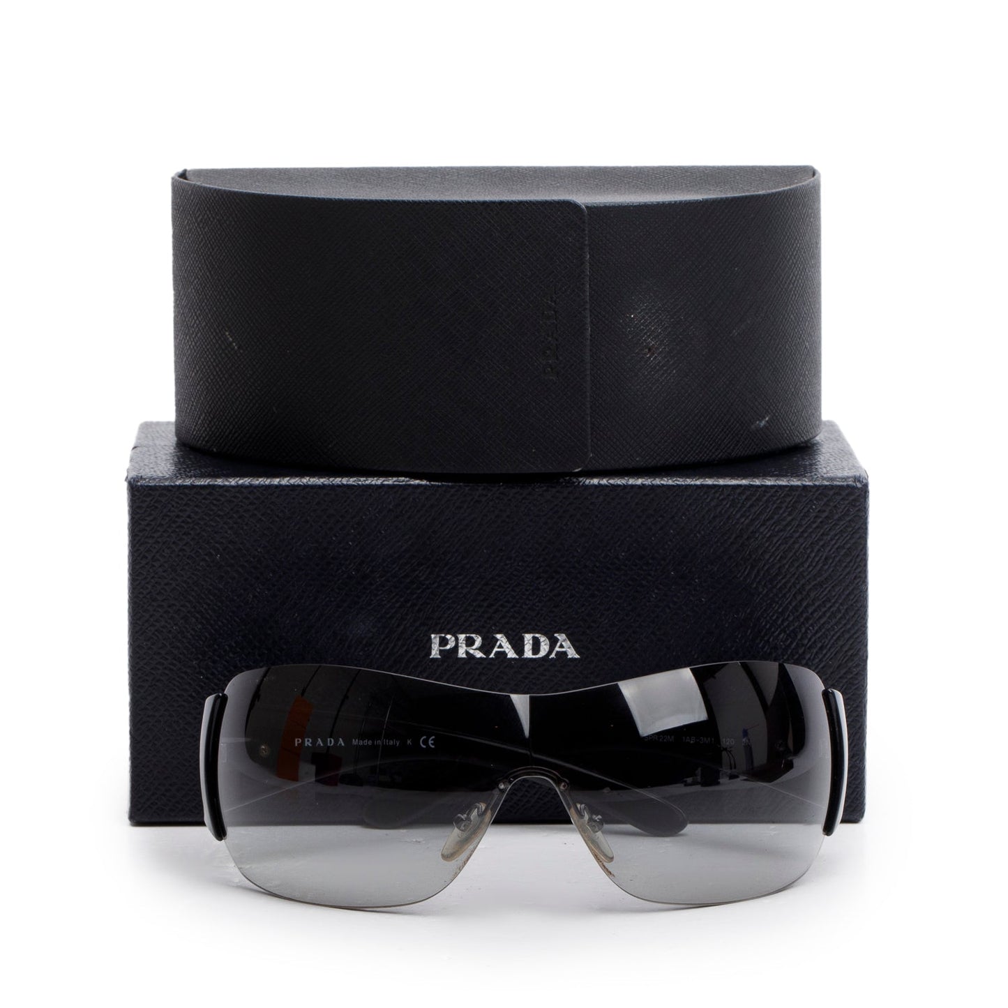 Prada SPR 22M Black Rimless Shield Sunglasses
