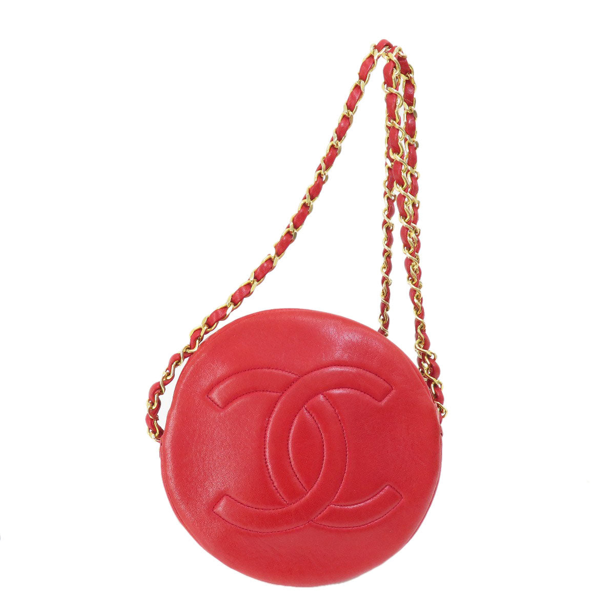CHANEL Shoulder Bag lambskin Red COCO Mark Gold Metal