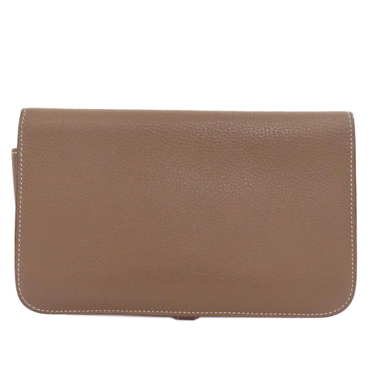 HERMES Long Wallet Purse Togo beige Dogon GM Etop Silver Metal