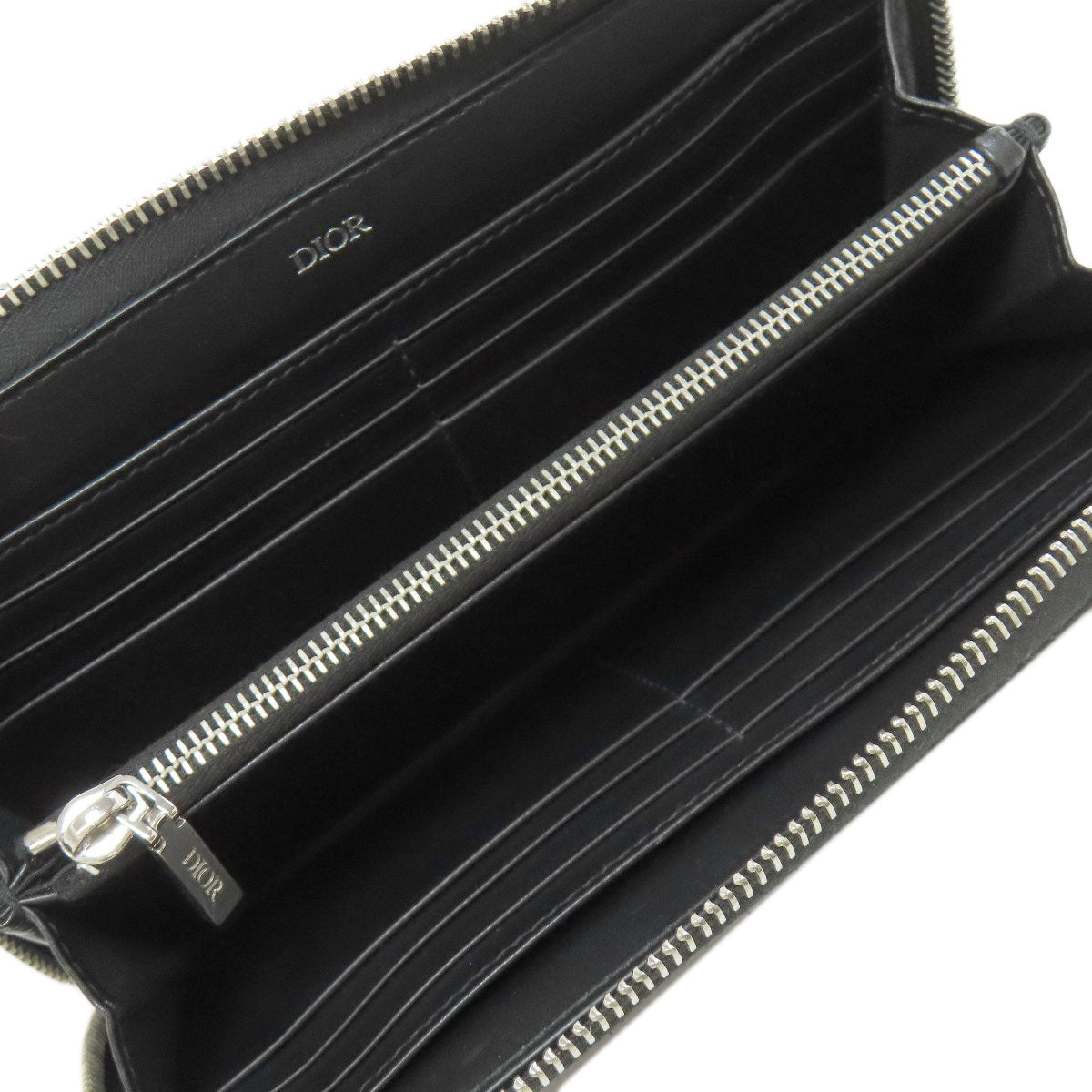 Christian Dior Long Wallet Purse Calfskin black Oblique Galaxy mens