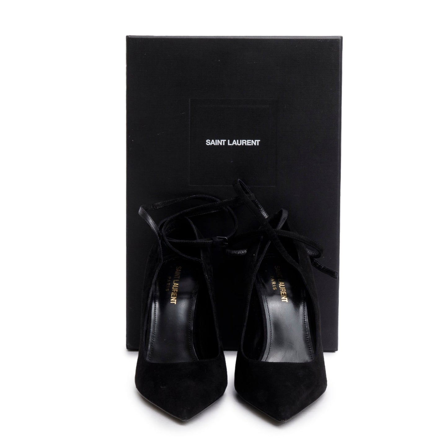 Saint Laurent Black Suede Lexi Ankle Strap Pumps, Size 39