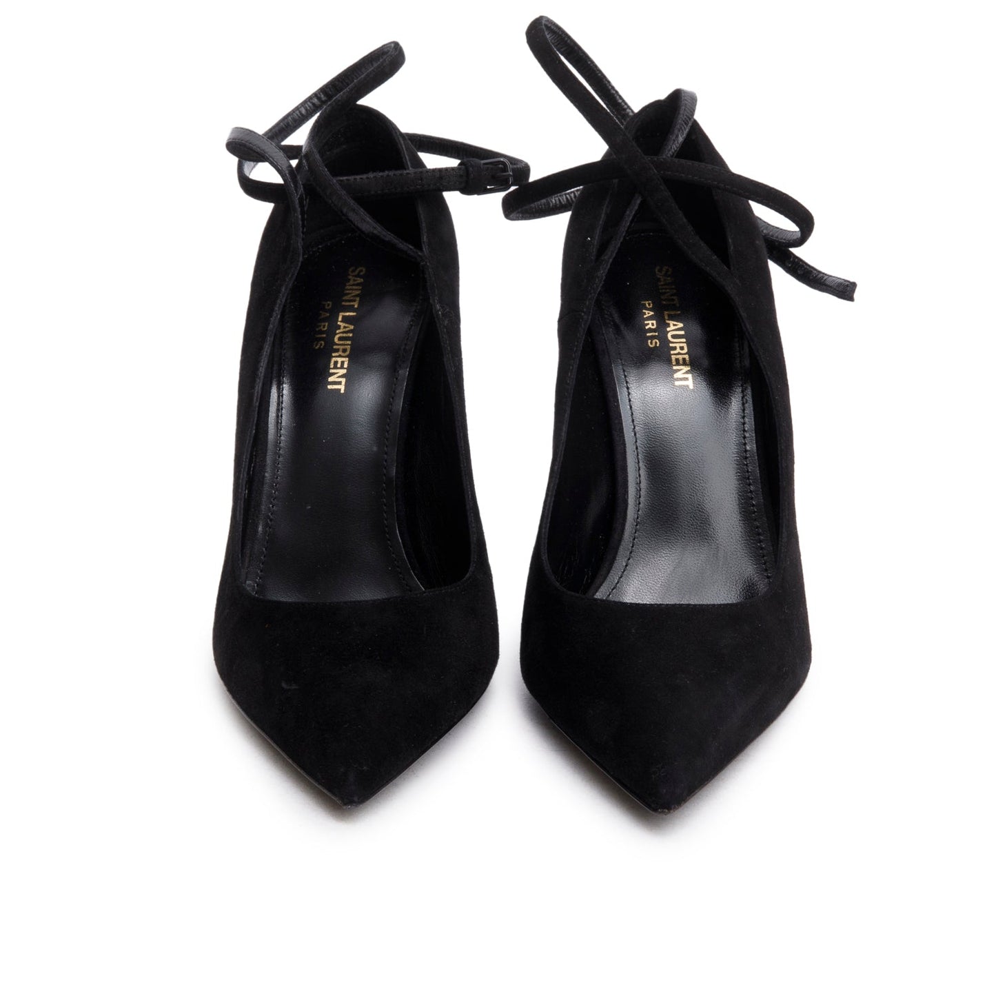Saint Laurent Black Suede Lexi Ankle Strap Pumps, Size 39