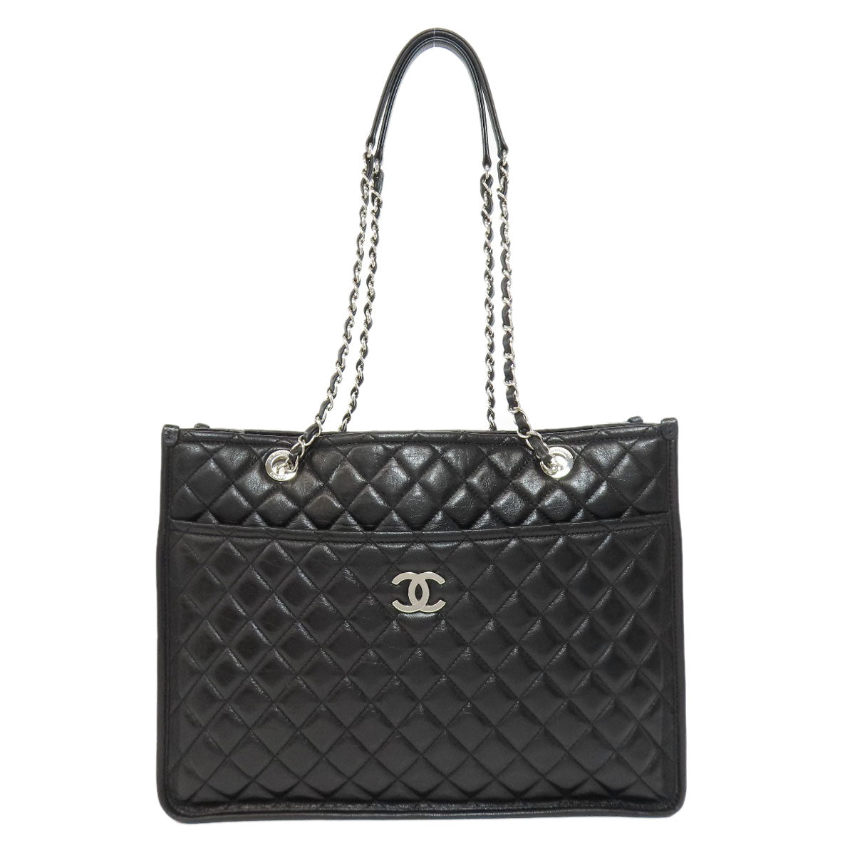 CHANEL Tote Bag lambskin black Matelasse Chain Bag SilverMetal