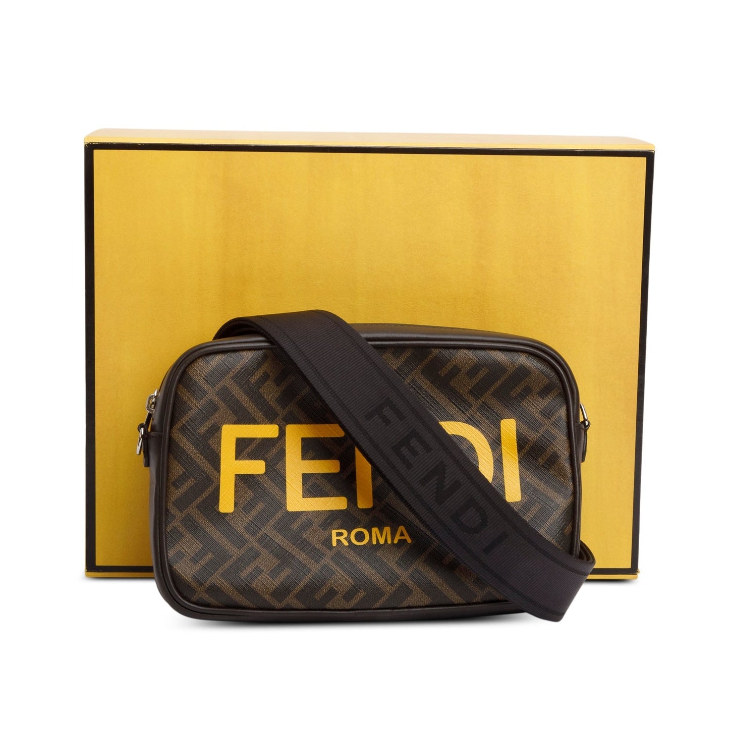 Fendi Brown Leather FF Zucca Canvas Camera Case Bag