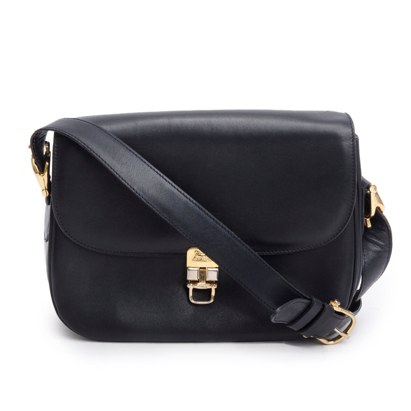 Celine Vintage Black Leather Horse Carriage Shoulder Bag