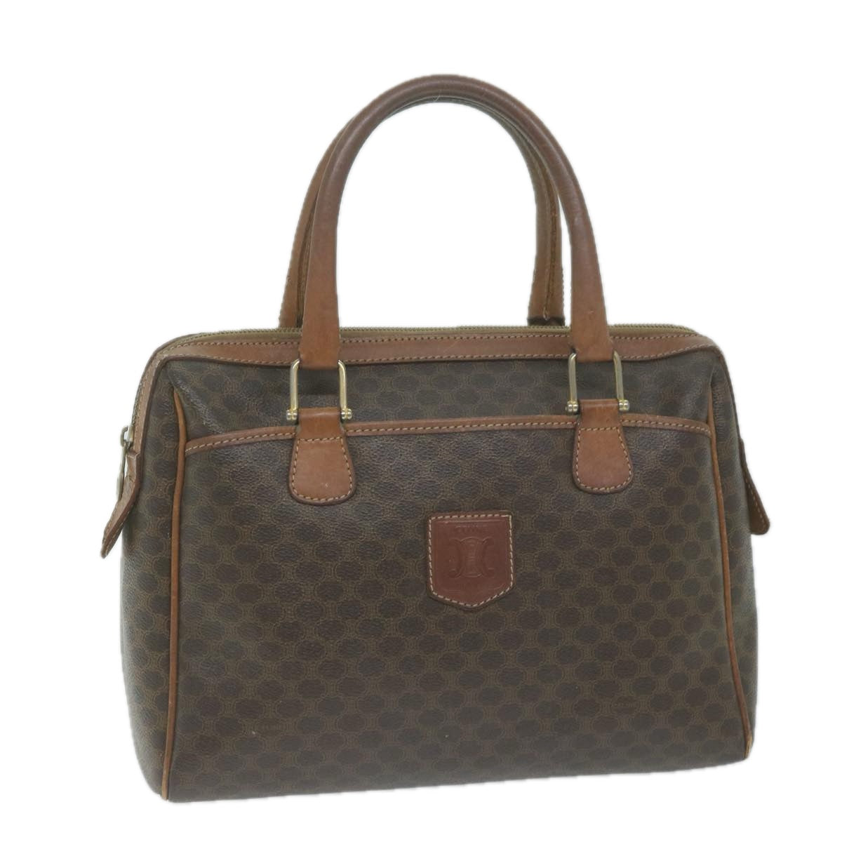 Luxury CELINE Macadam Canvas Boston Bag PVC Brown  65783