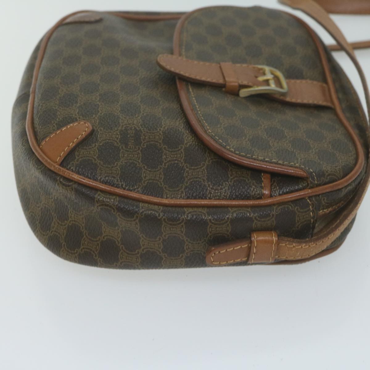 Luxury CELINE Macadam Canvas Shoulder Bag PVC Leather Brown  65786