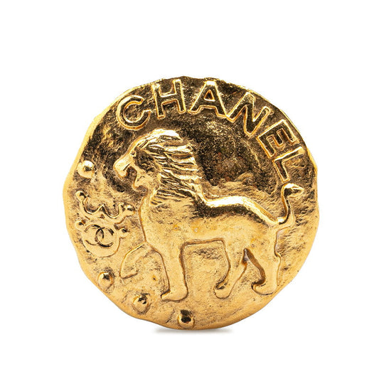 Chanel Gold Plated Lion Logo Brooch 23 Classic Flap Tote